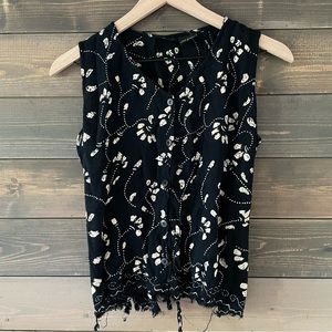 REVUE Raw Hem Floral Blouse w/ Cinch Waist